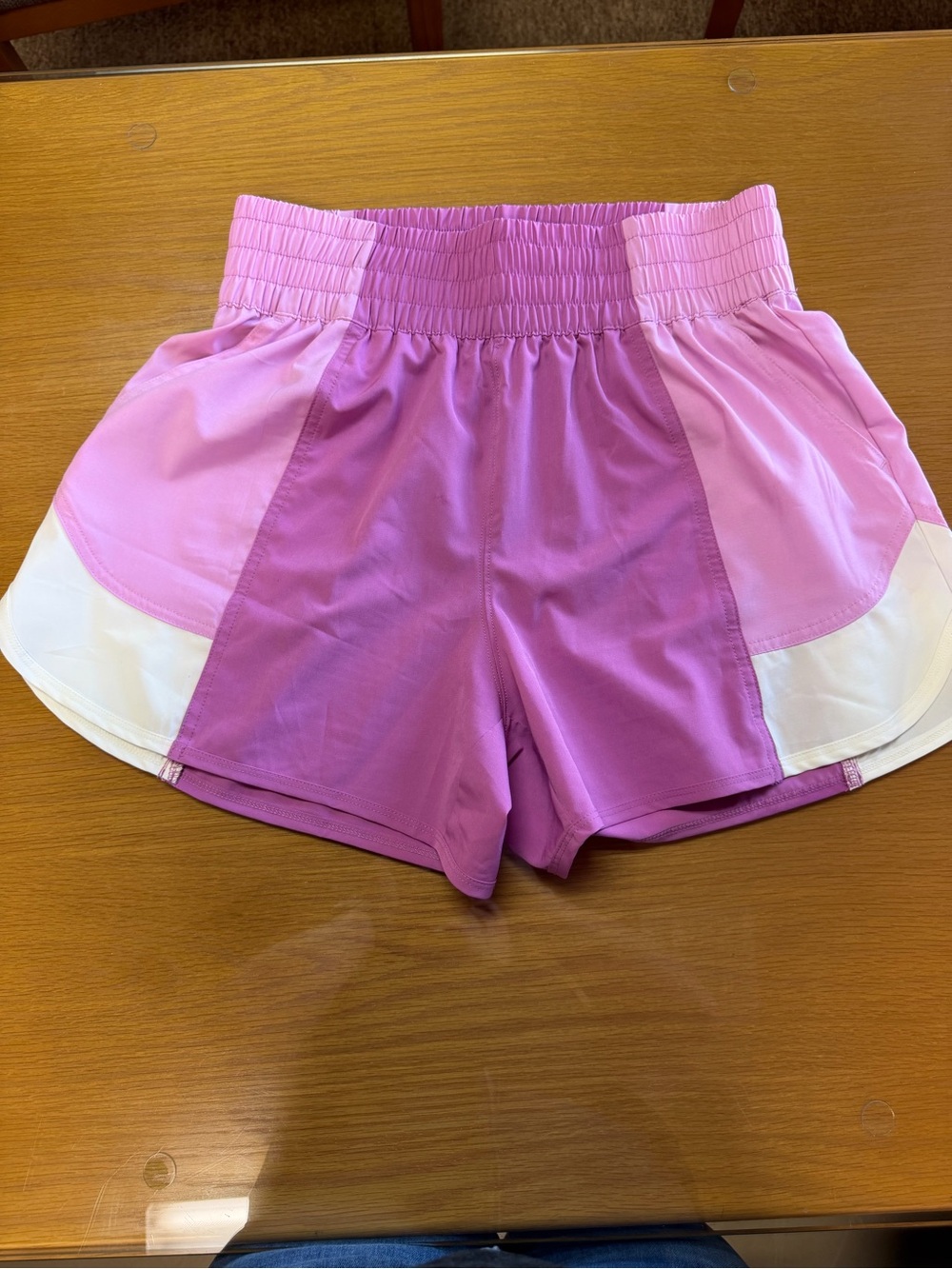 Natural Reflections Pink and White Colorblock Athletic Shorts
